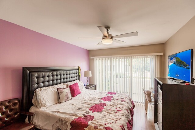 bedroom featuring ceiling fan and dark hardwood / wood-style floors