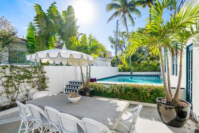 view of patio / terrace with a fenced in pool