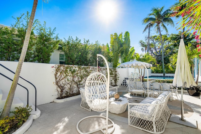 view of patio / terrace featuring a fenced in pool