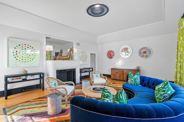 living room with hardwood / wood-style flooring