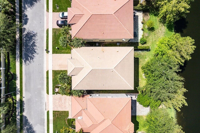 aerial view featuring a water view