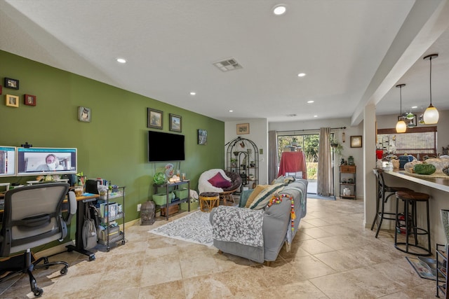 living room featuring light tile patterned floors