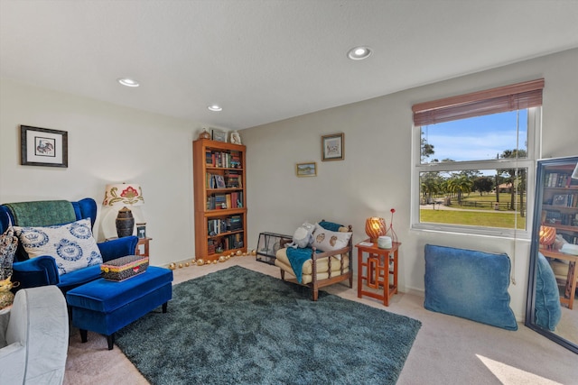 interior space featuring light colored carpet