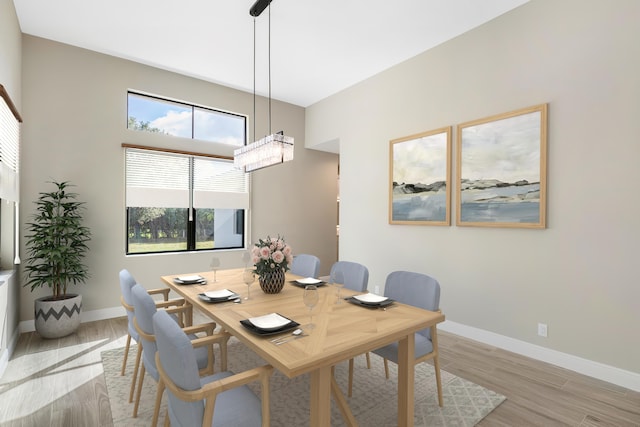 dining room with a healthy amount of sunlight and light hardwood / wood-style flooring