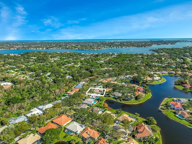 aerial view featuring a water view