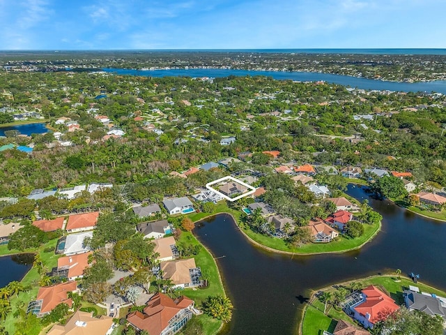 aerial view featuring a water view