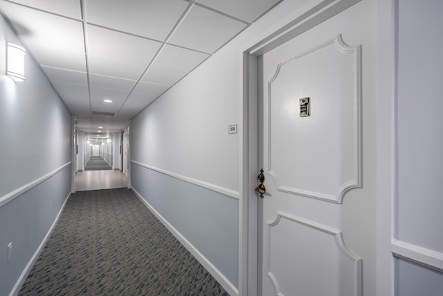 hallway with carpet floors