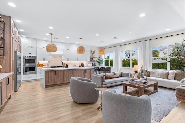 living room with light wood-type flooring