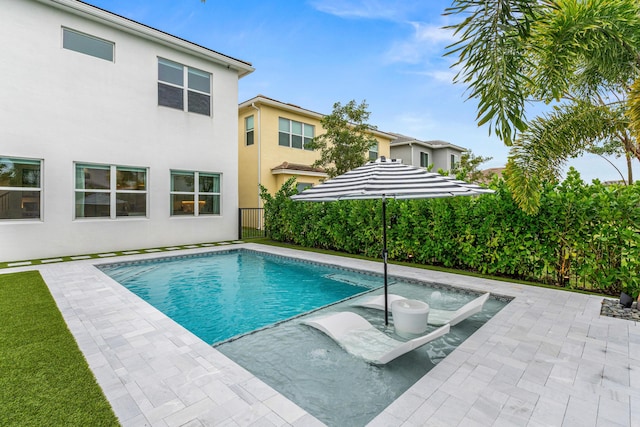 view of swimming pool with a patio