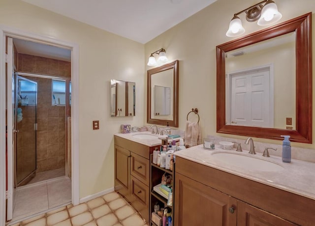 bathroom with walk in shower and vanity