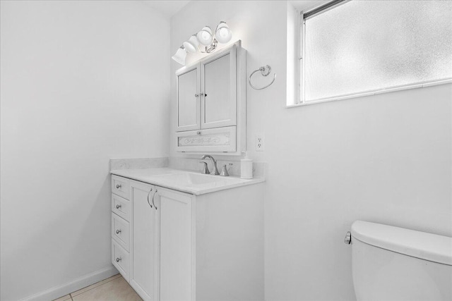 bathroom with tile patterned floors, toilet, and vanity