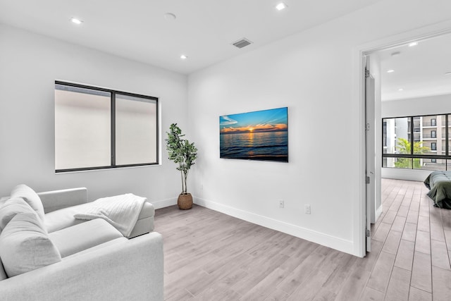 living room with light hardwood / wood-style flooring