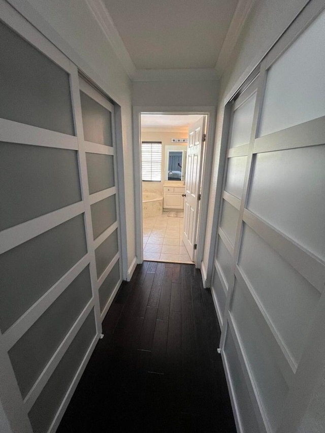 hall with dark hardwood / wood-style flooring