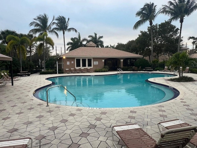 view of swimming pool with a patio