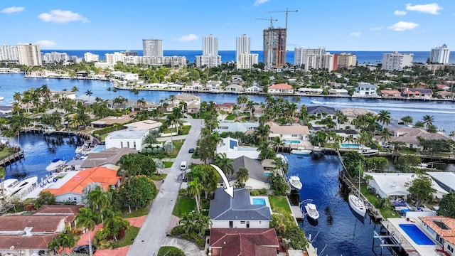 aerial view featuring a water view