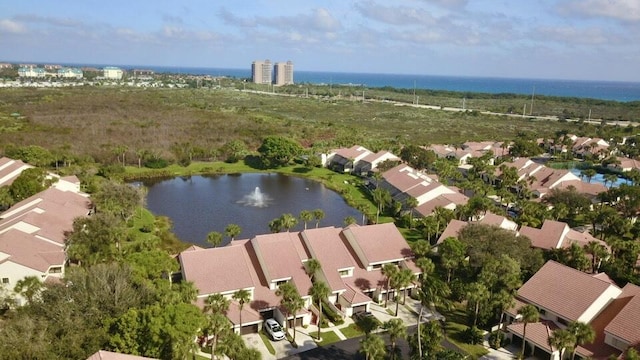 aerial view with a water view