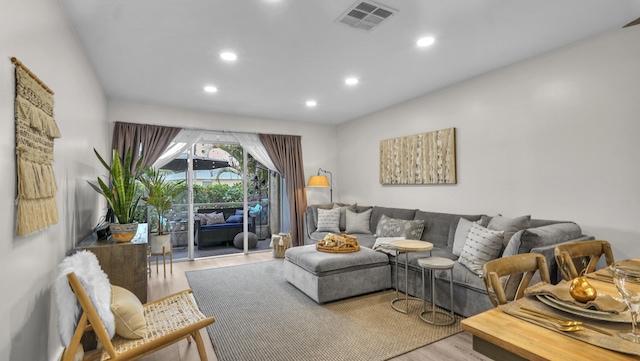 living room featuring light wood-type flooring