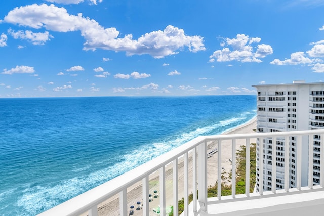 view of water feature with a view of the beach