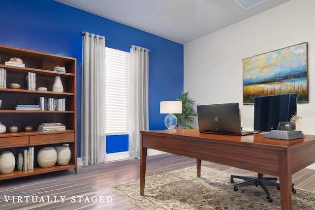 office area featuring hardwood / wood-style flooring