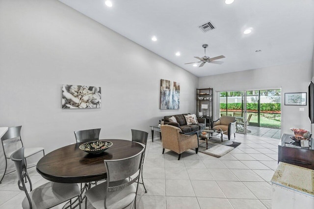 interior space with ceiling fan and lofted ceiling