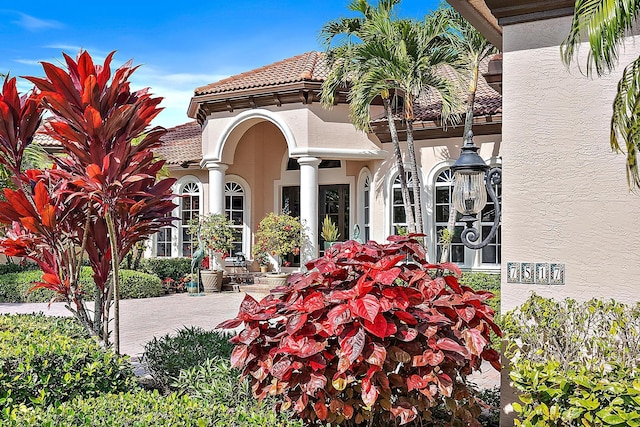 exterior space with ornate columns