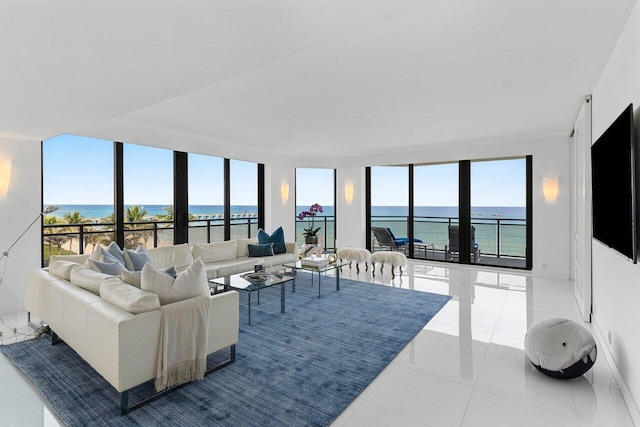 living room with tile patterned floors