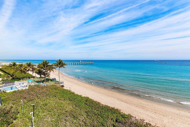 property view of water featuring a view of the beach