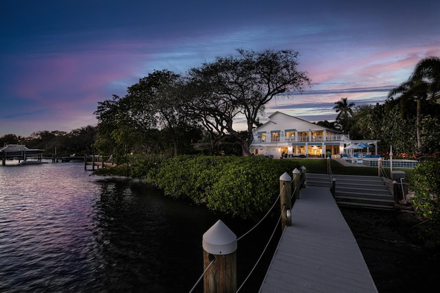 dock area with a water view