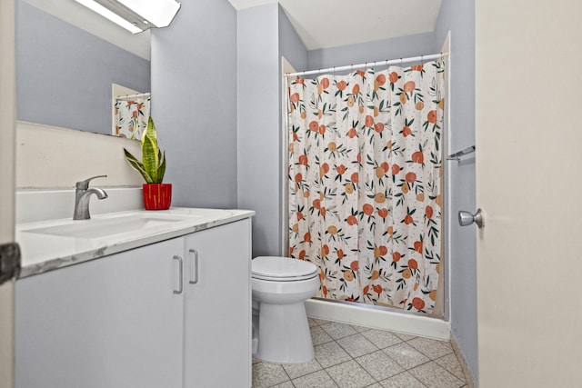 bathroom featuring vanity, toilet, and a shower with shower curtain