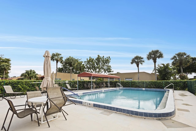 view of swimming pool featuring a patio area