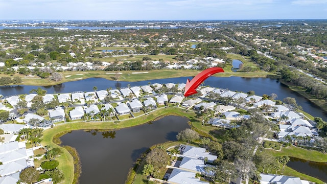 bird's eye view featuring a water view