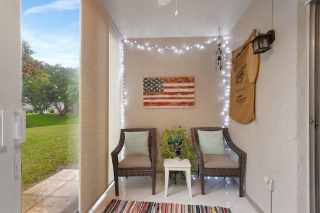 interior space featuring light tile patterned flooring