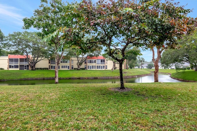 view of yard with a water view