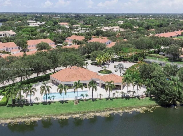 aerial view with a water view