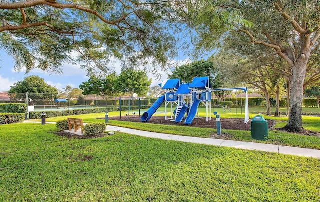 view of jungle gym with a yard