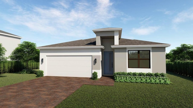 view of front of home with a garage and a front yard