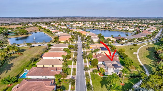 bird's eye view featuring a water view