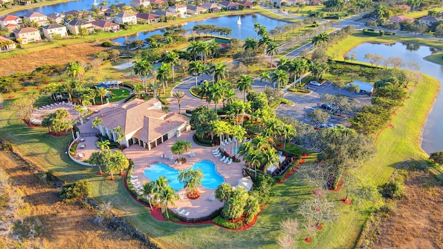 bird's eye view featuring a water view