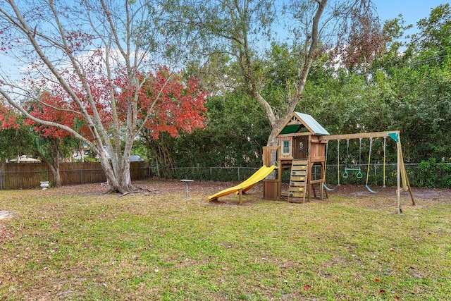 view of play area featuring a lawn