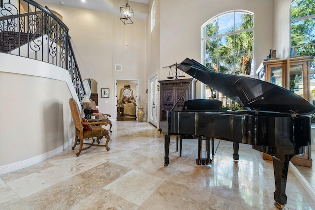 interior space featuring a high ceiling