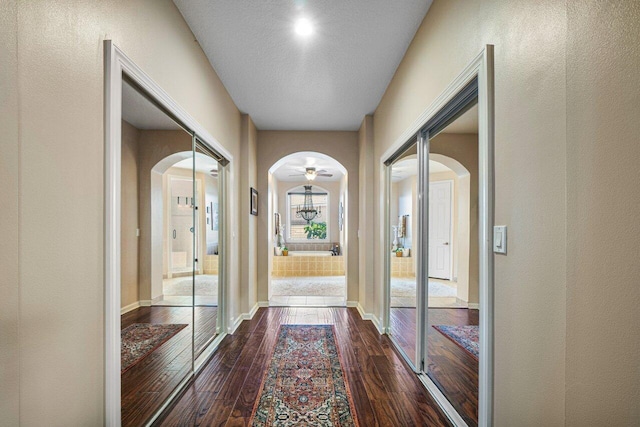 hall featuring dark wood-type flooring