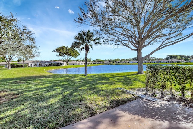 view of yard with a water view