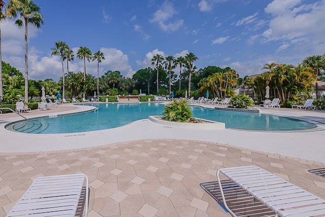 view of pool featuring a patio