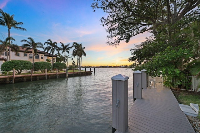 view of dock with a water view