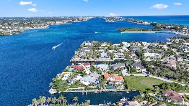 drone / aerial view featuring a water view