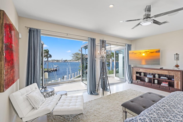 living room featuring ceiling fan