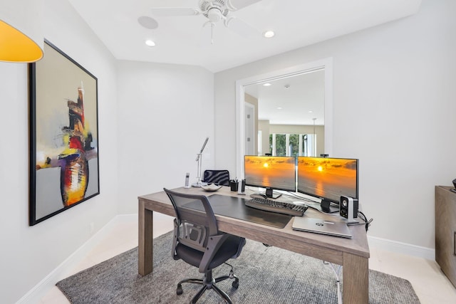 office featuring ceiling fan