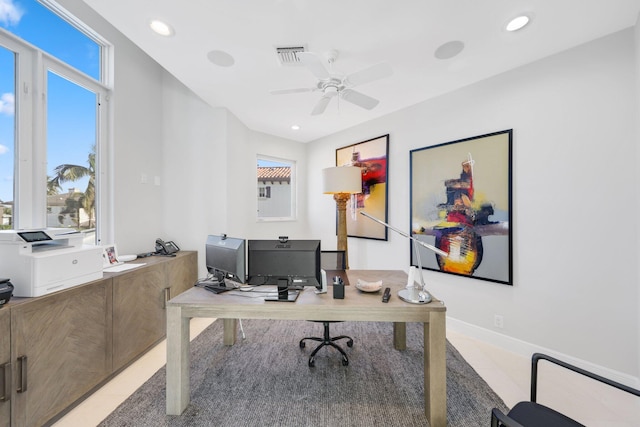 office area featuring ceiling fan