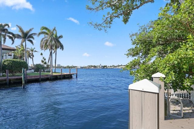 view of dock with a water view