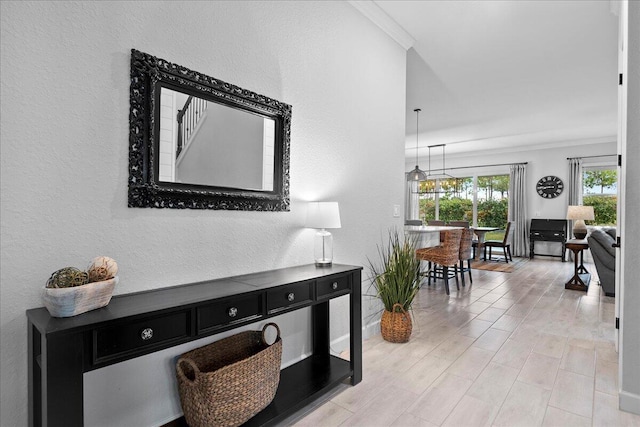 hallway with crown molding